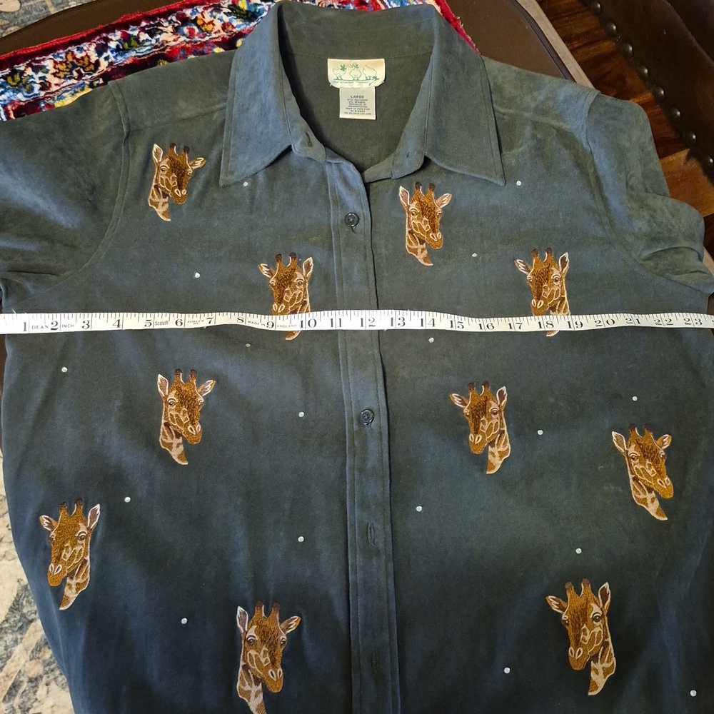 Quacker Factory Vintage Green Faux Suede Embroidered Giraffe Motif.(#1824) Sz.L. - Picture 9 of 15